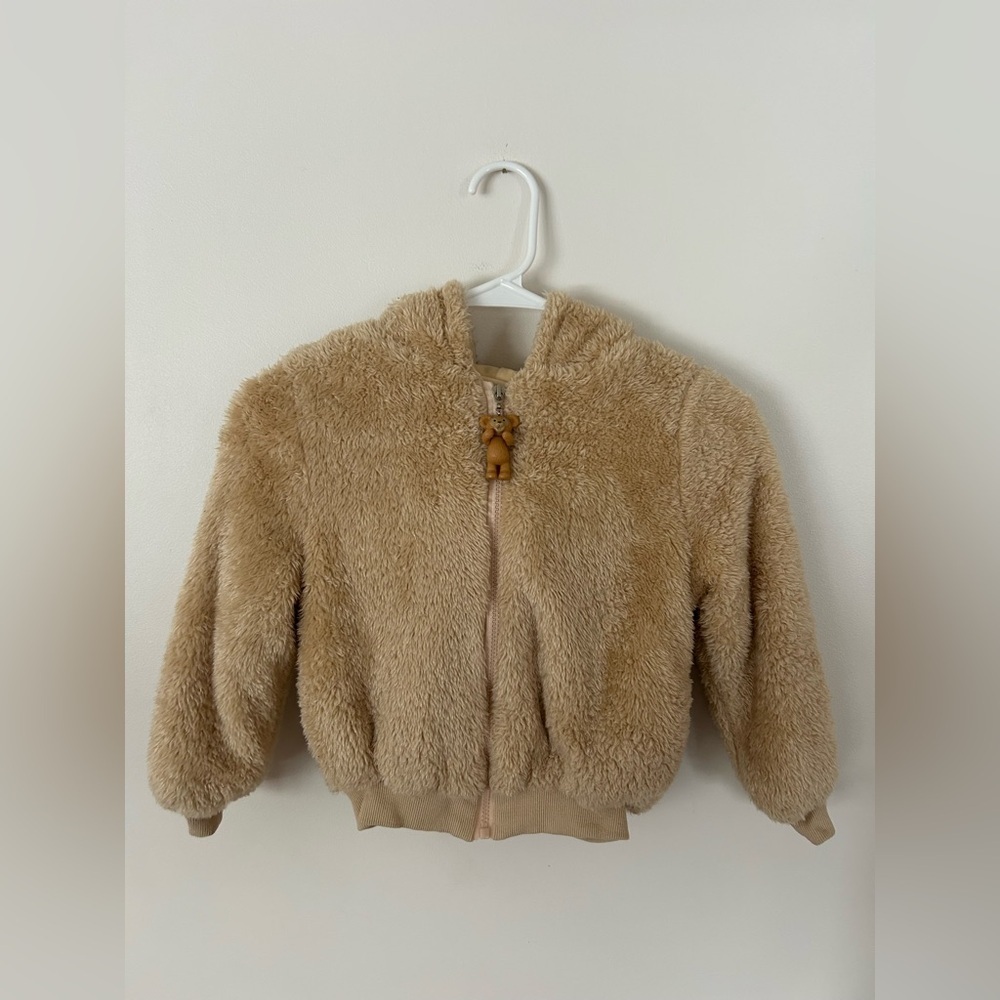 Lola + The Boys Teddy Bear Zip-Up Tan Jacket Size 4